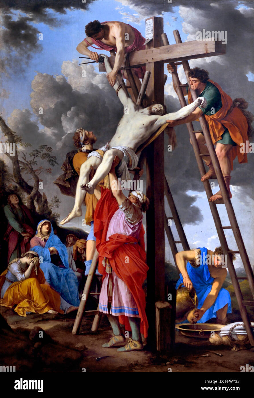The Descent from the Cross-  La Descente de Croix by Laurent de La Hyre (1606-56)  France French Stock Photo