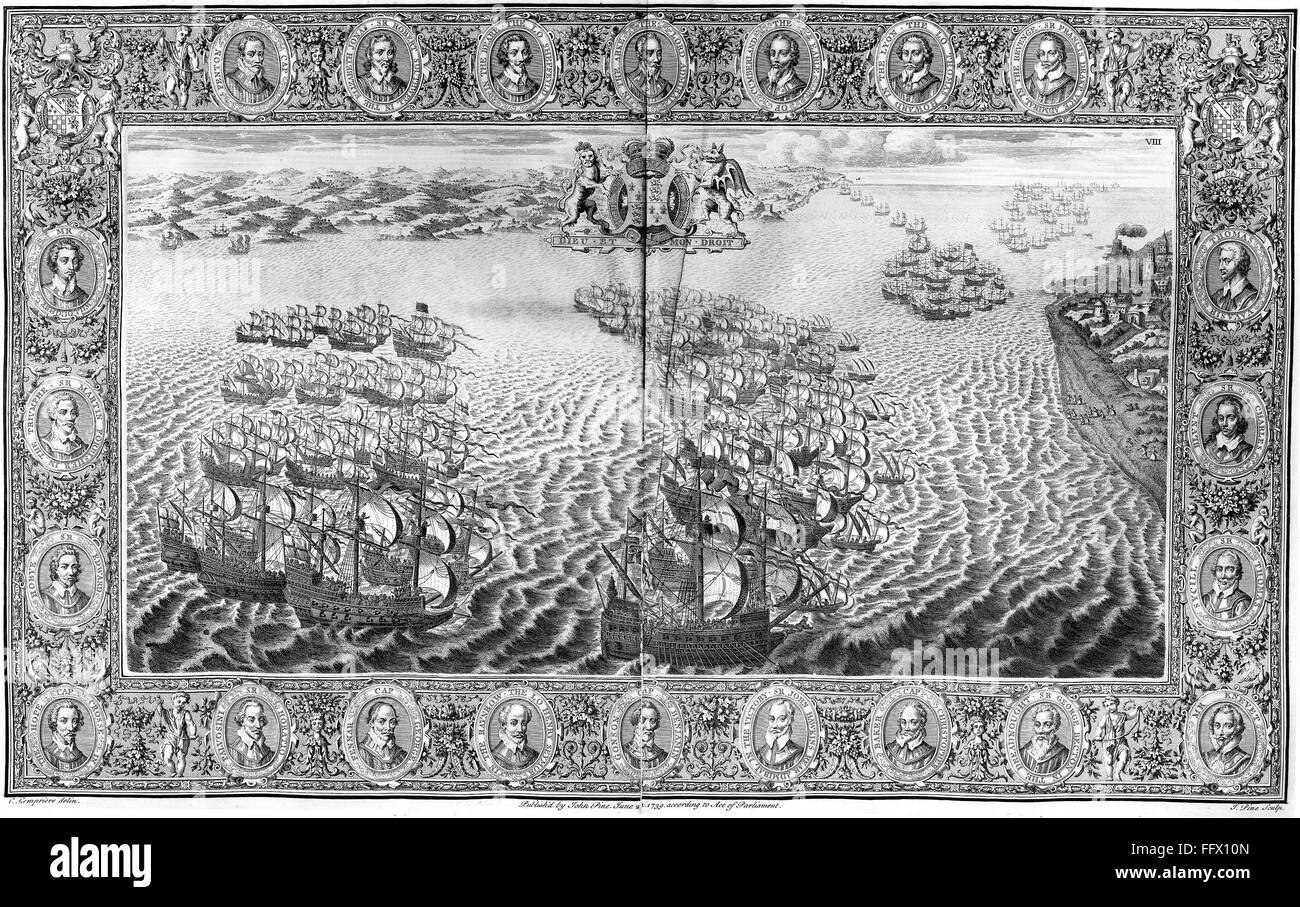 SPANISH ARMADA, 1588. /nThe Spanish fleet sailing toward Calais, France