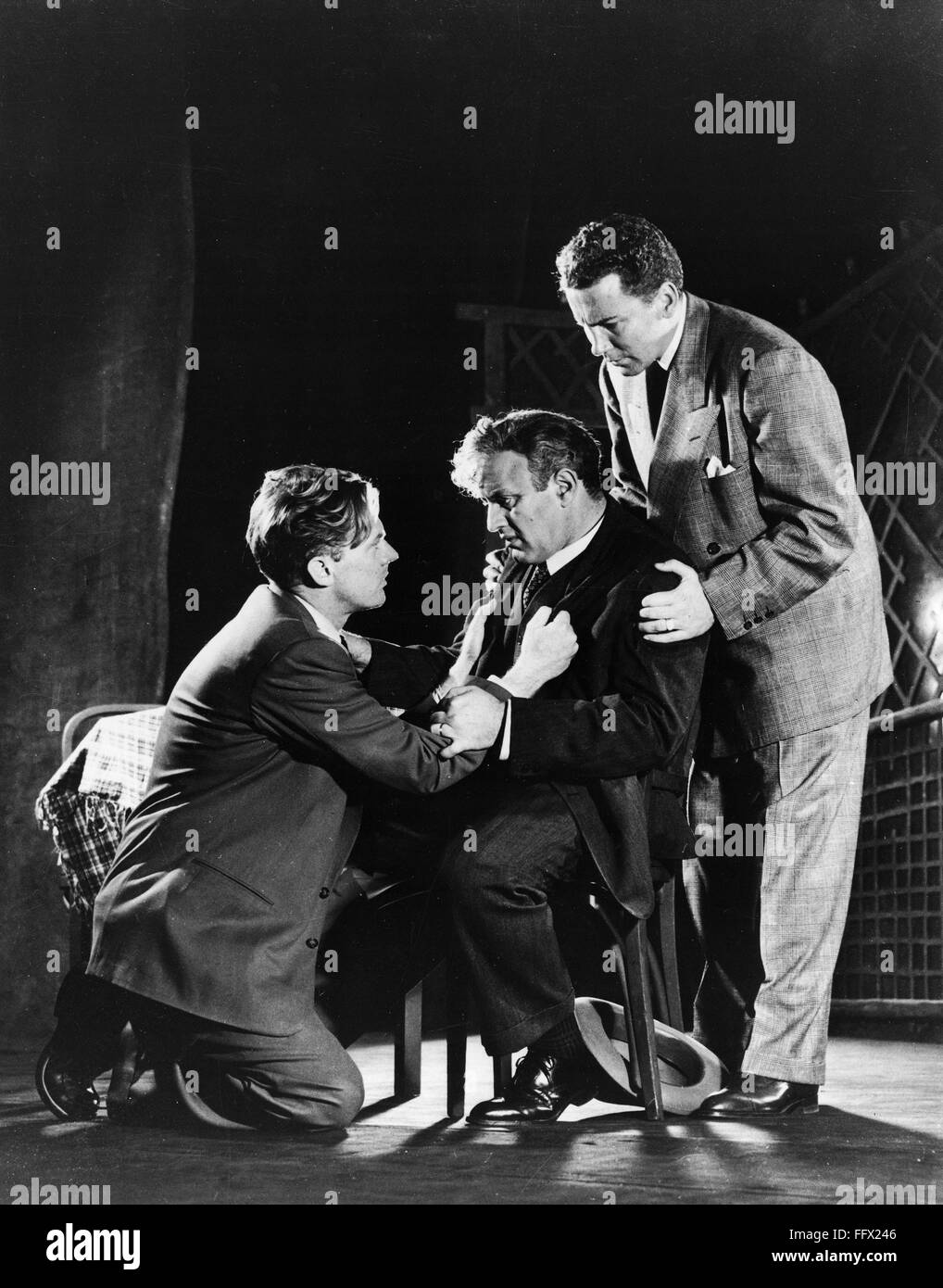 DEATH OF A SALESMAN, 1949. /nWilly Loman (Lee J. Cobb) with his sons Biff (Arthur Kennedy, left
