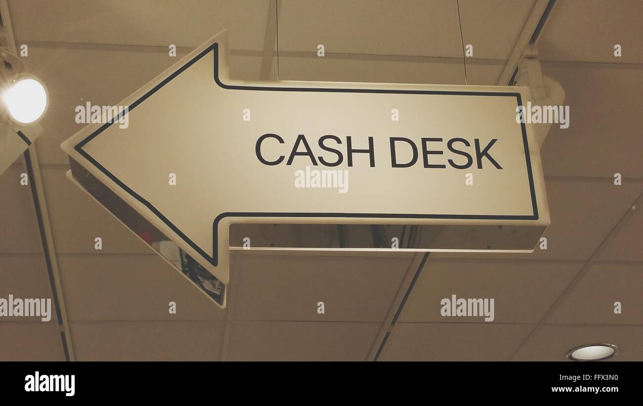 Cash Desk Sign Hanging In Store Stock Photo Alamy