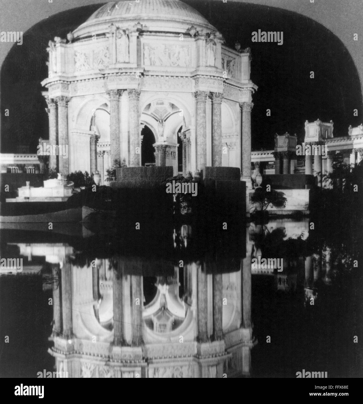 PANAMA-PACIFIC EXPOSITION. /nThe Palace of Fine Arts and Lagoon at the Panama Pacific International Exposition in San Francisco, California. Stereograph, 1915. Stock Photo