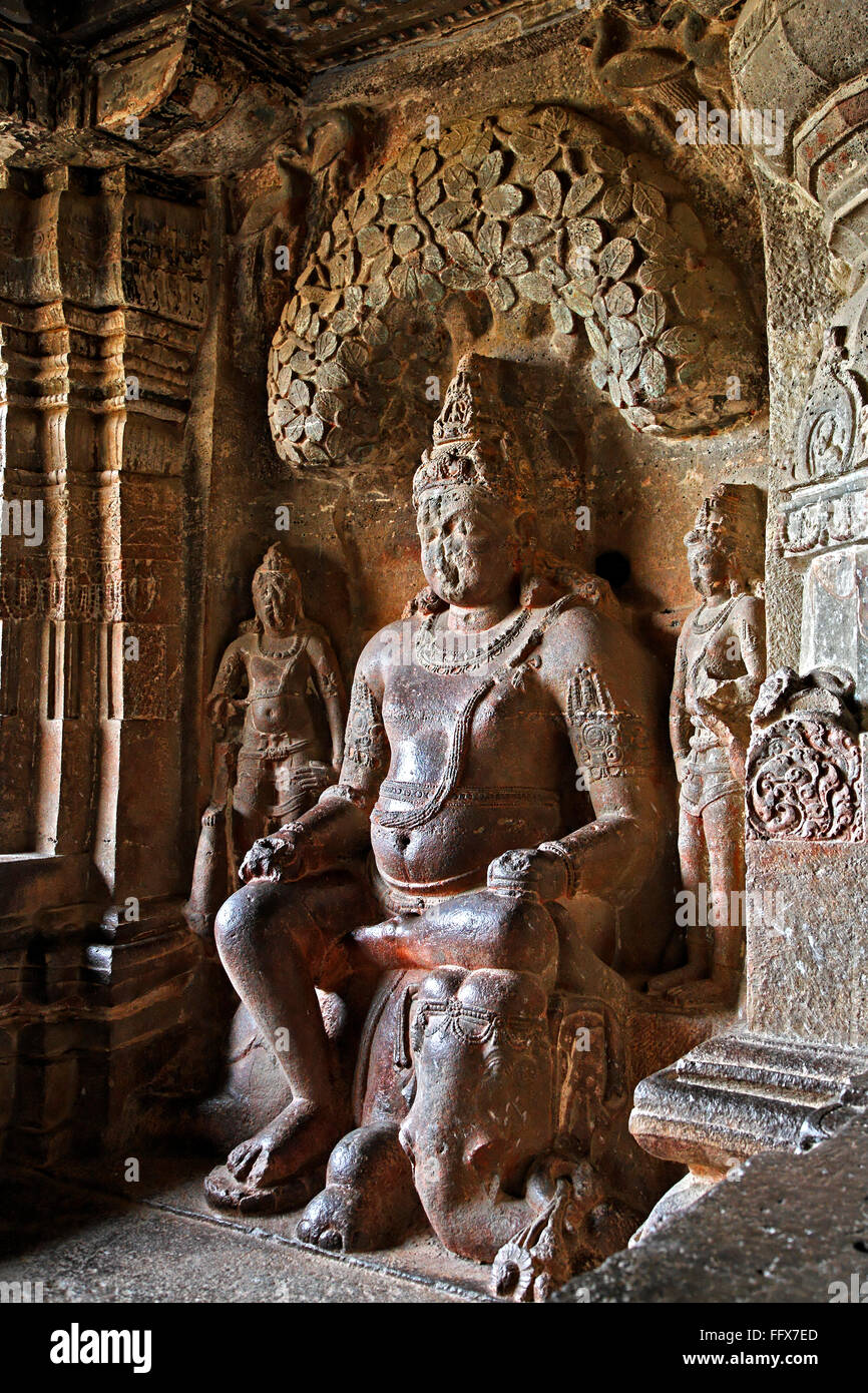 Statue of Lord Indra , Ellora caves , Aurangabad , Maharashtra , India Stock Photo