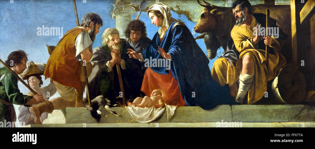 Adoration of the Shepherds by  Mathieu Le Nain 1606 - 1677 Paris France French Stock Photo