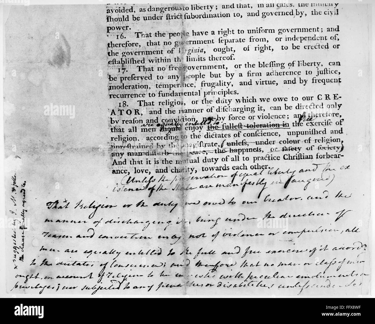 VIRGINIA BILL OF RIGHTS. /nReligious amendment to the Virginia