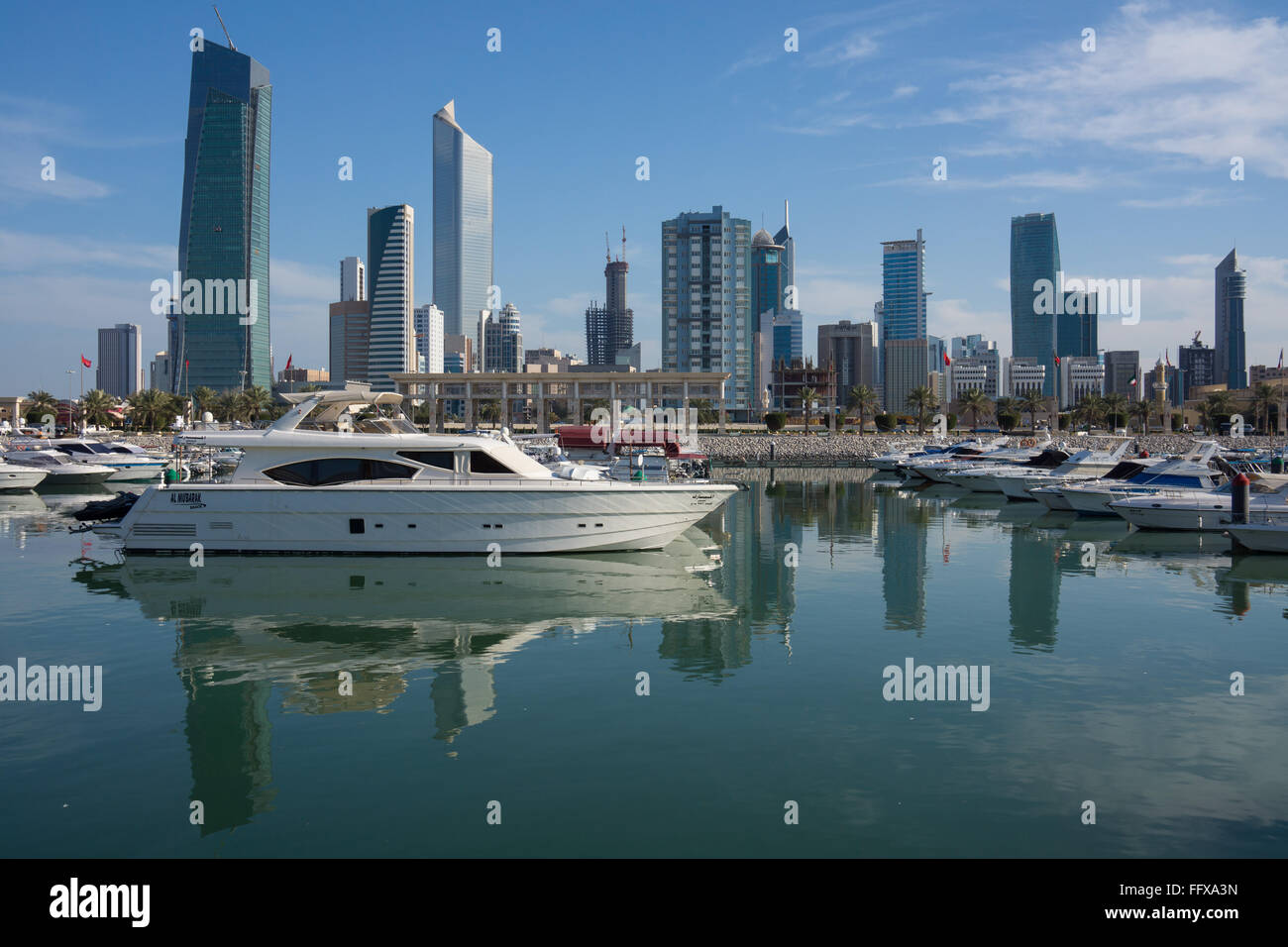 Kuwait City marina in Salmiya with cityscape behind Stock Photo Alamy