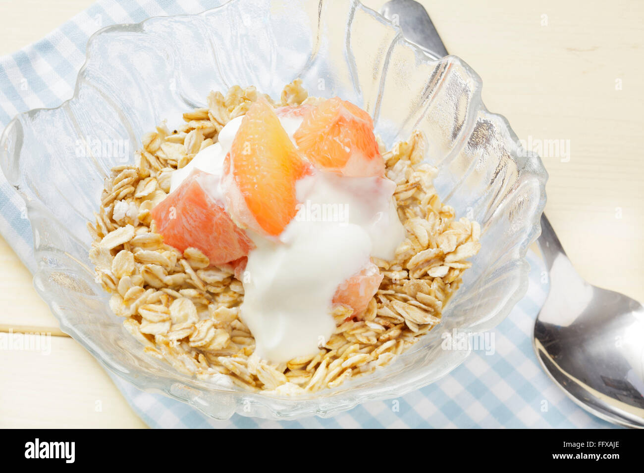 Grapefruit, oats and yoghurt Stock Photo