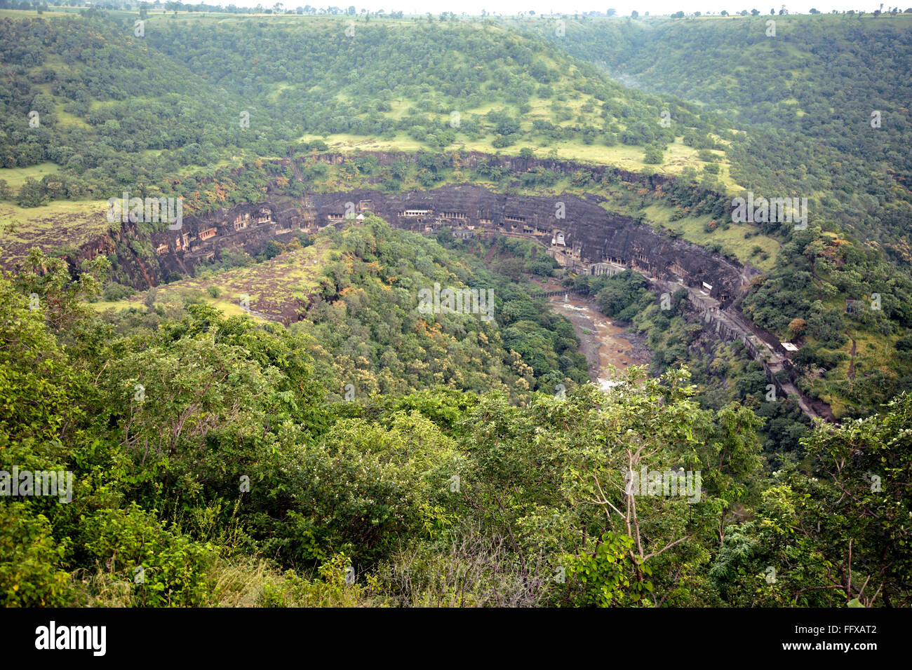 Arial view of Ajanta Caves at Aurangabad , Maharashtra , India Stock Photo