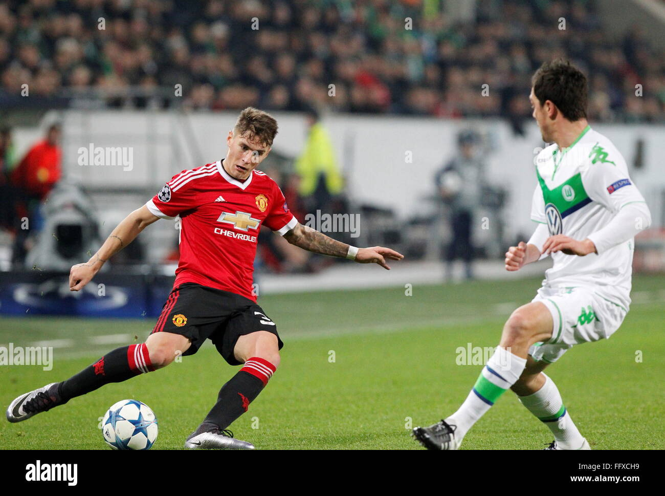 Guillermo Varela lors du match de champion league Wolfsbourg - Manchester United le 08 décembre 2015 Volkswagen,Arena,Wofsbourg Stock Photo