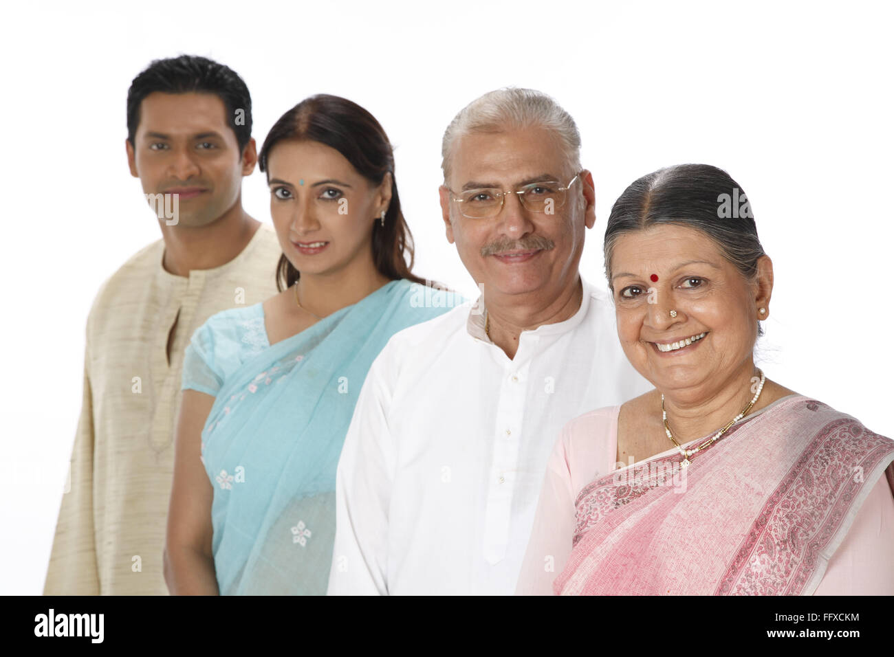 Young man woman with old parent standing in row MR#703P,703Q,703R,703S Stock Photo