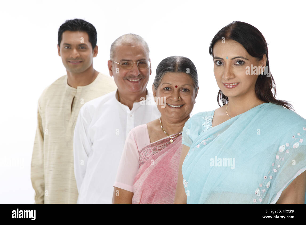 Young man woman with old parent standing in row MR#703P,703Q,703R,703S Stock Photo