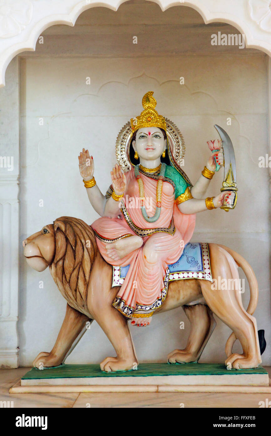 Goddess Maa Durga statue sitting on lion Stock Photo