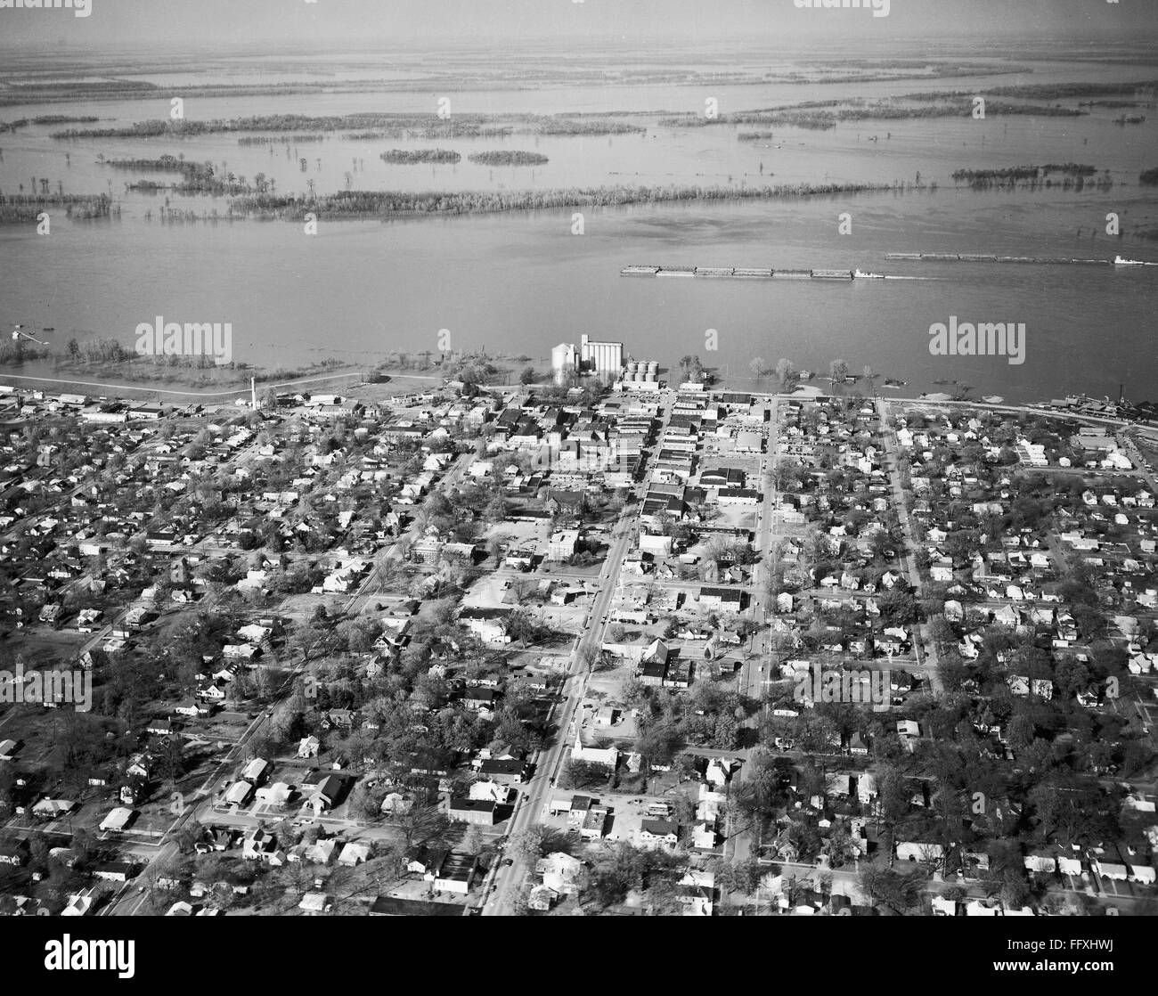 MISSISSIPPI RIVER FLOOD. /nAerial view of Caruthersville, Missouri, during a flood of the