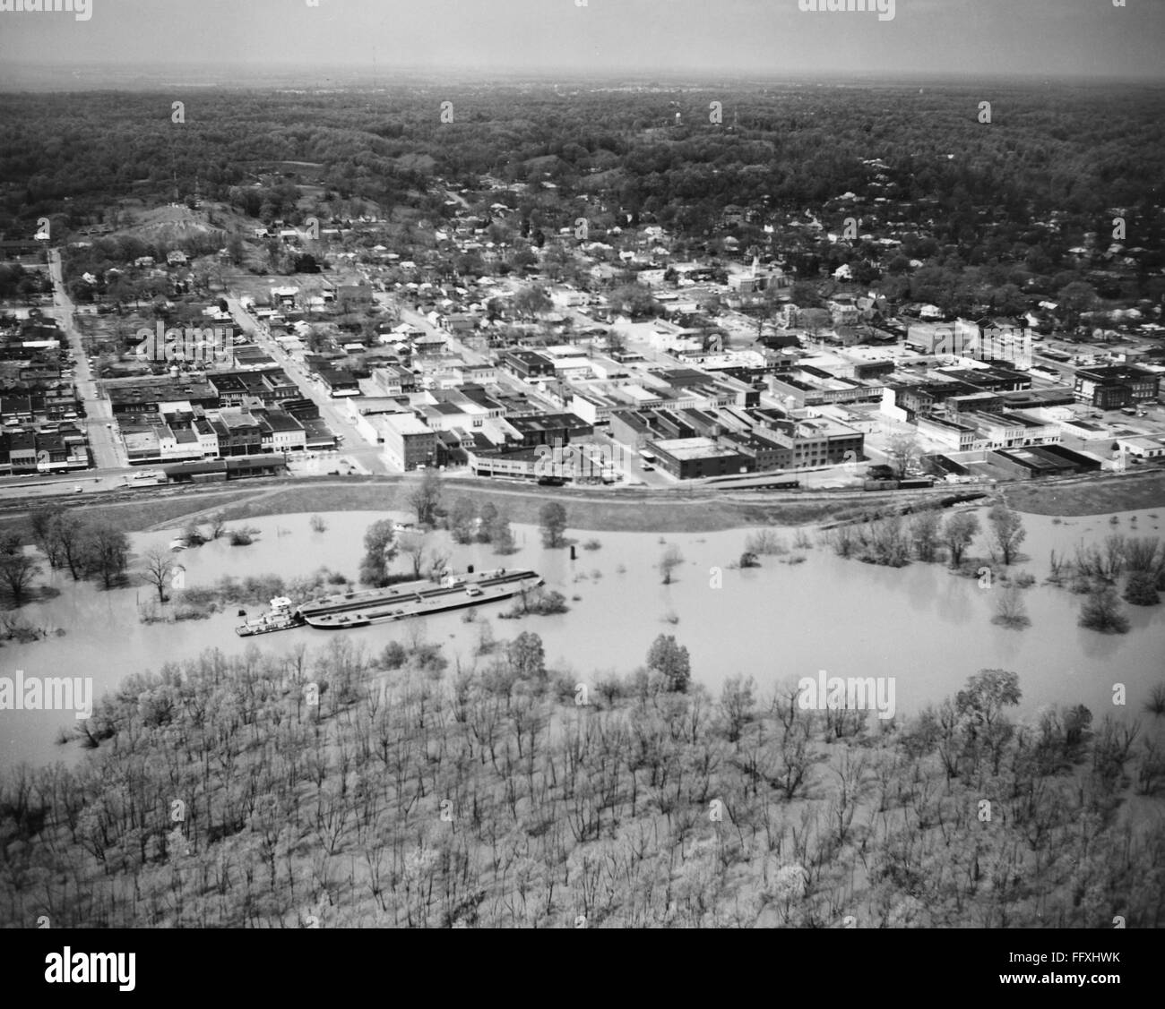 MISSISSIPPI RIVER FLOOD. /nAerial view of Helena, Arkansas, protected
