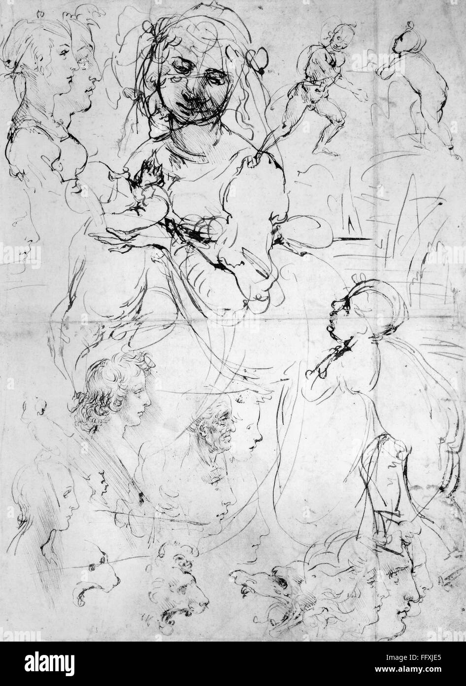 DA VINCI: SKETCHES. /nPage of sketches by Leonardo da Vinci (1452-1519). Stock Photo