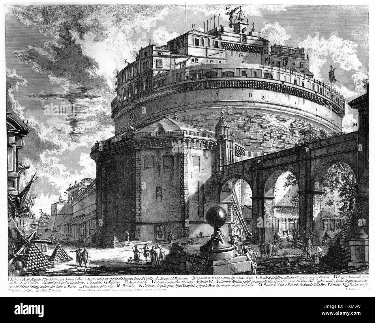 ROME: CASTEL SANT ANGELO. /nThe Castel Sant Angelo, or the Mausoleum of Hadrian. Etching by Giovanni Battista Piranesi from 'Vedute di Roma (Views of Rome),' c1756. Stock Photo