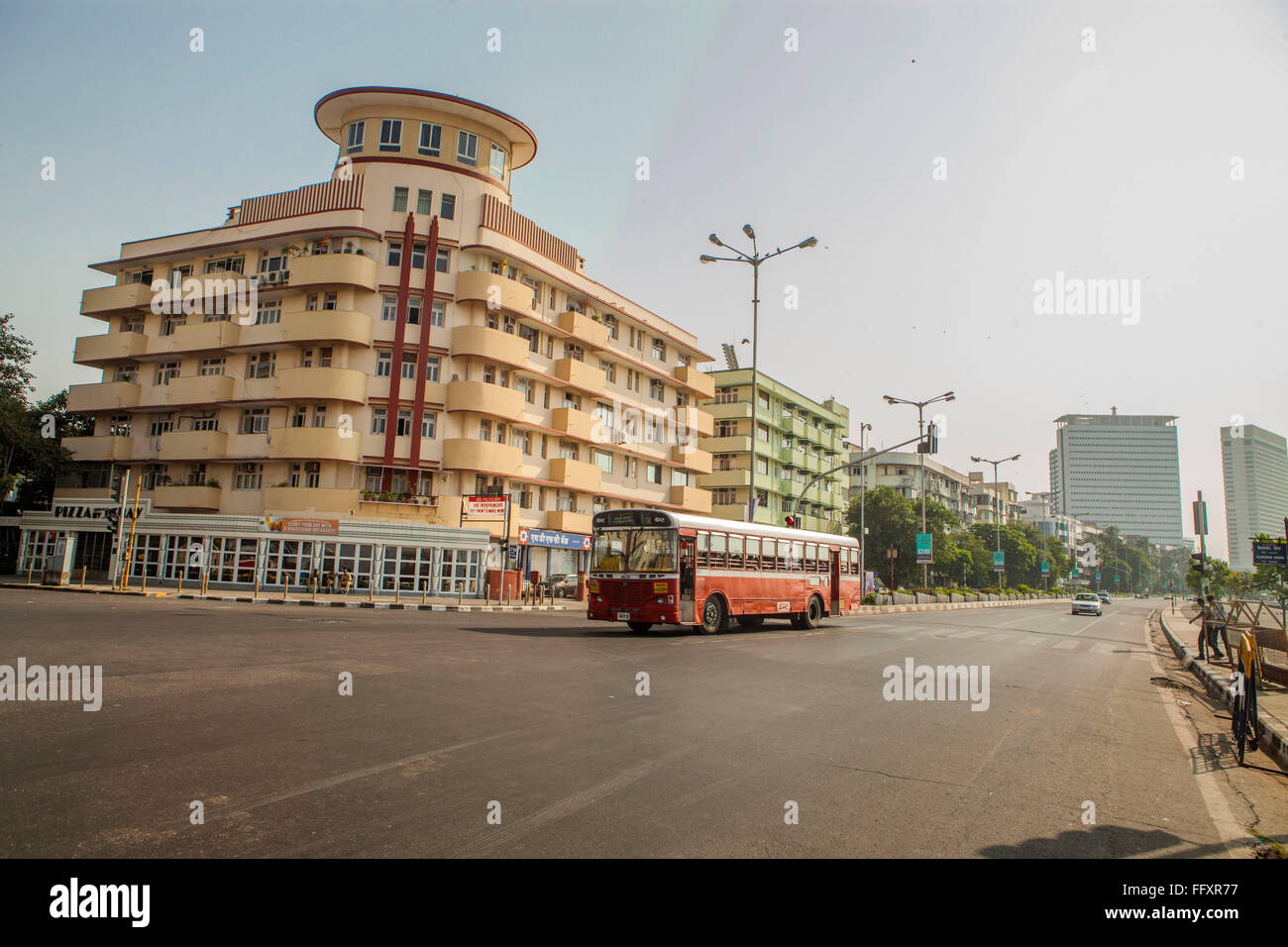 Lockdown empty road ; Marine Drive ; mumbai ; maharashtra ; India ; asia Stock Photo