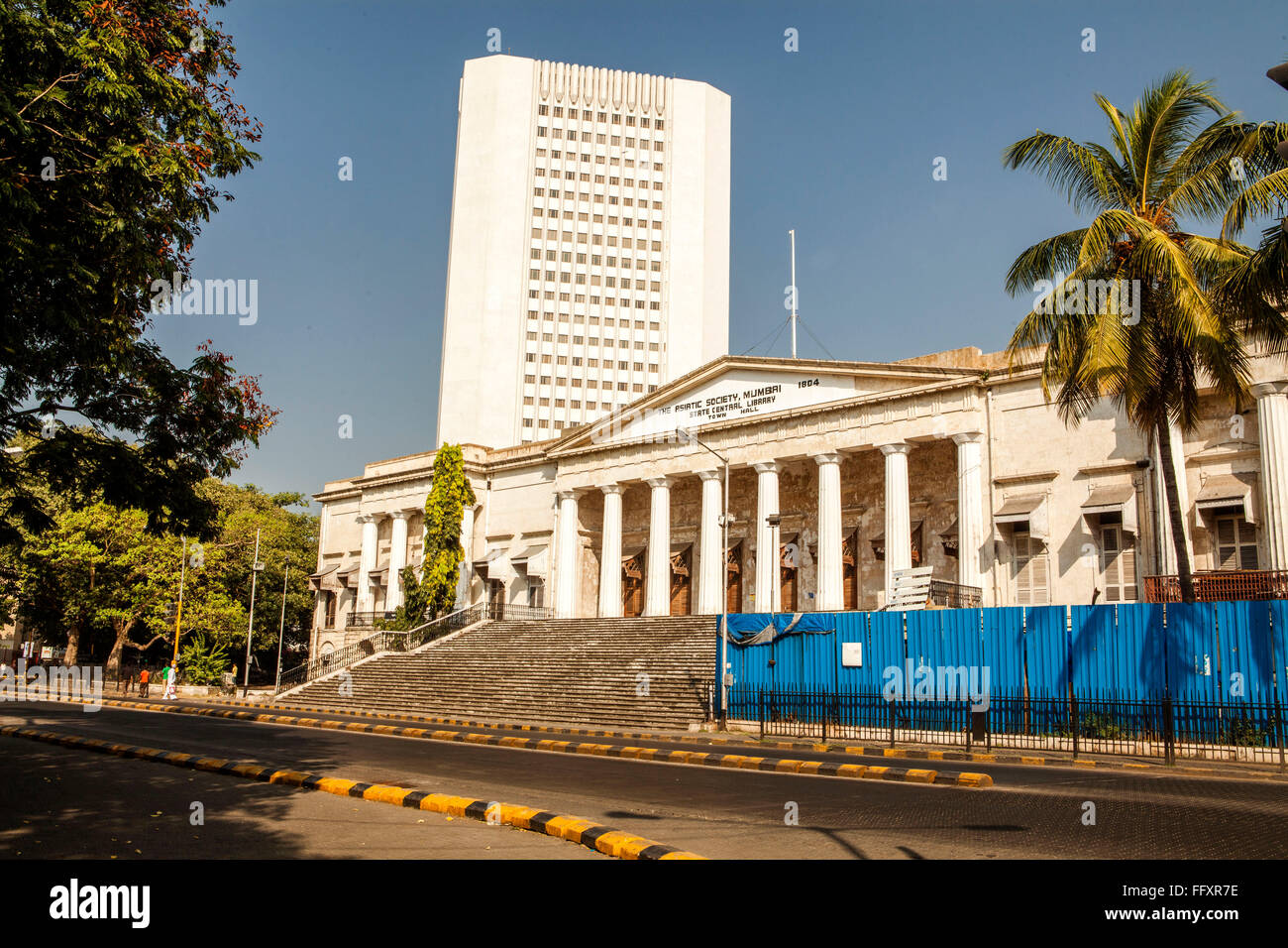 Lockdown empty road of Town Hall and Reserve Bank of India ; mumbai ; maharashtra ; India ; Asia Stock Photo
