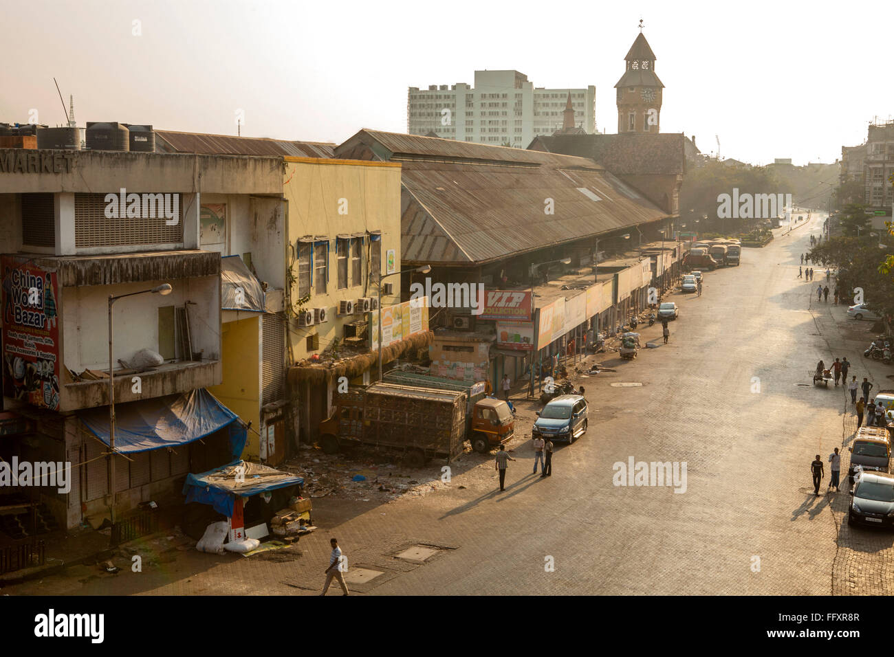 Lockdown empty road of Crawford Market ; mumbai ;  maharashtra ; India ; asia Stock Photo