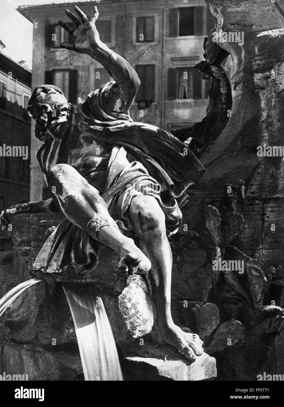 BERNINI: FOUNTAIN. /n'Rio de la Plata,' the personification of the Americas, on the 'Four Rivers Fountain' in the Piazza Navona in Rome, by Giovanni Lorenzo Bernini, 17th century. Stock Photo