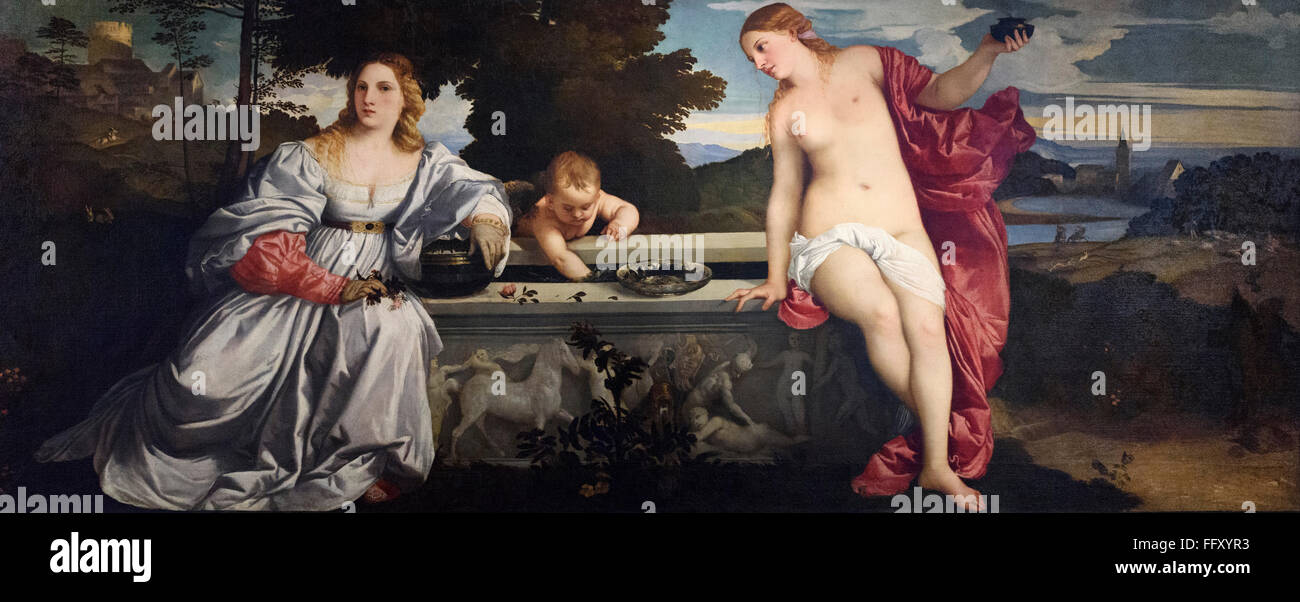 Rome. Italy. Sacred and Profane Love (c. 1514), by Titian (c. 1488/1490 - 1576), Galleria Borghese. Stock Photo