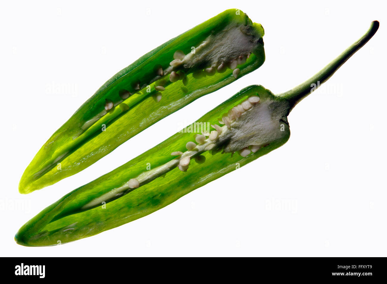 Spices , green chillies used in cooking for taste and flavour , India Stock Photo