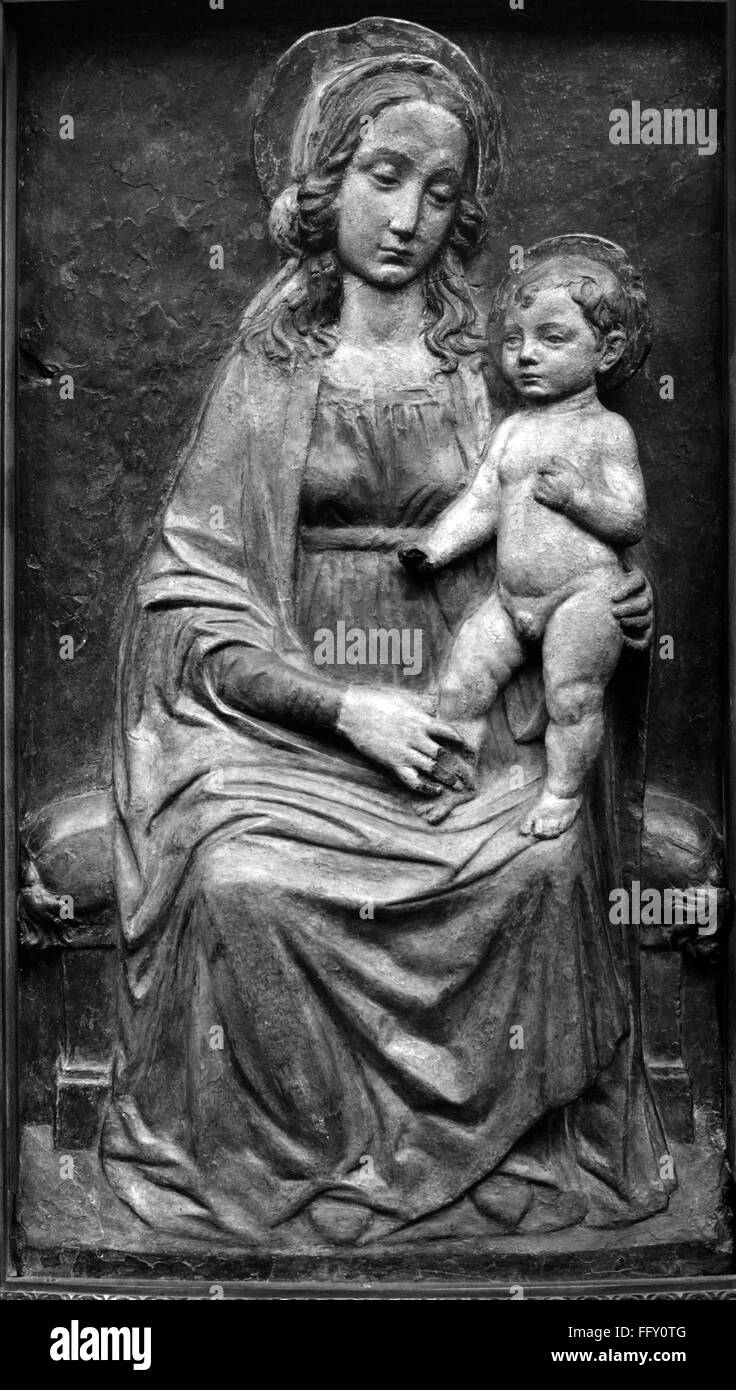 MADONNA AND CHILD. /nRelief sculpture by Domenico Rosselli, 15th century. Stock Photo