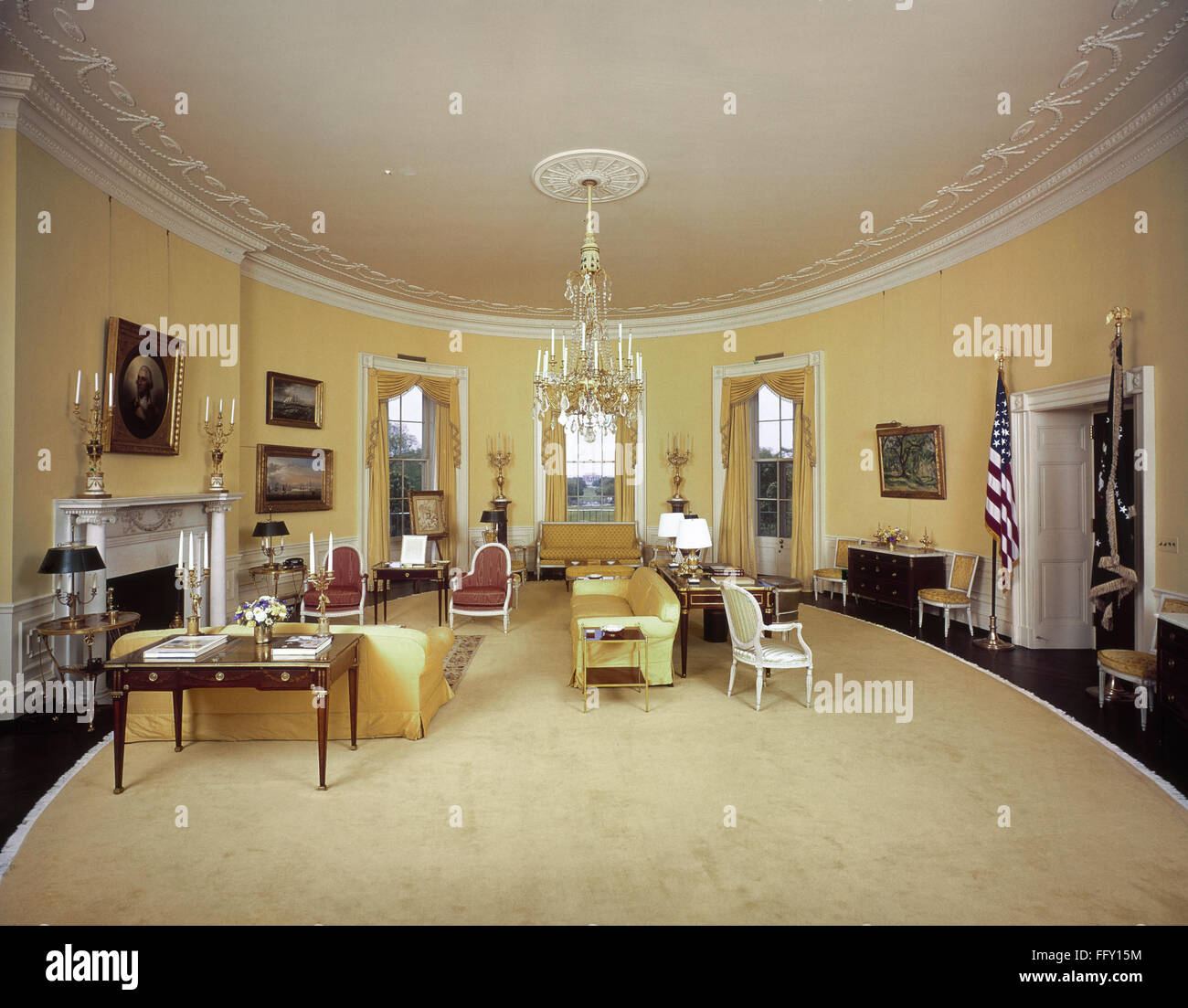 WHITE HOUSE YELLOW ROOM. /nThe Yellow Oval Room in the White House, in