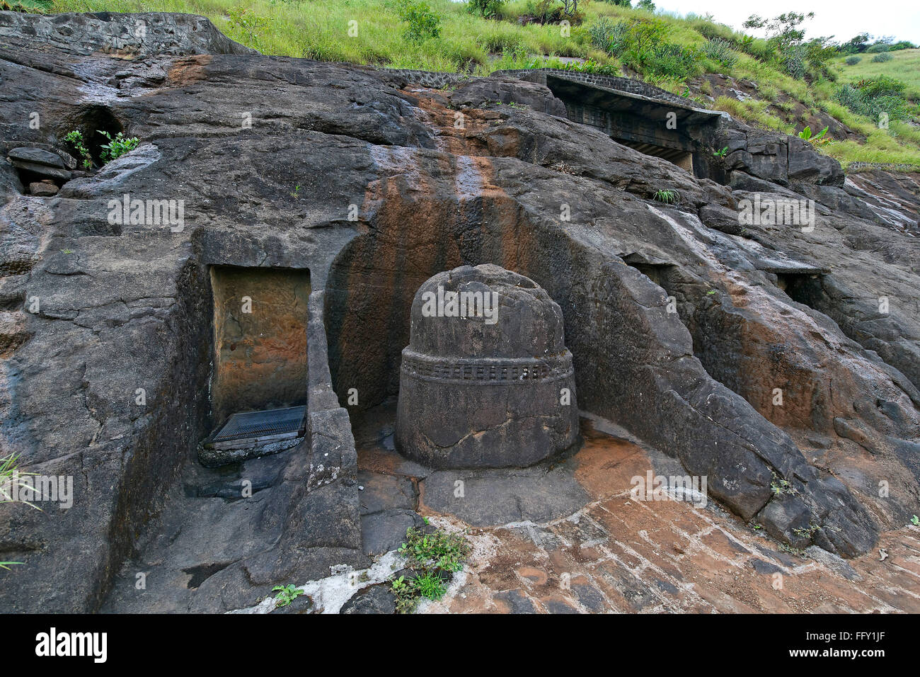 Buddhist stupa in Bedsa caves in 2nd century B.C. , Pune , Maharashtra , India Stock Photo