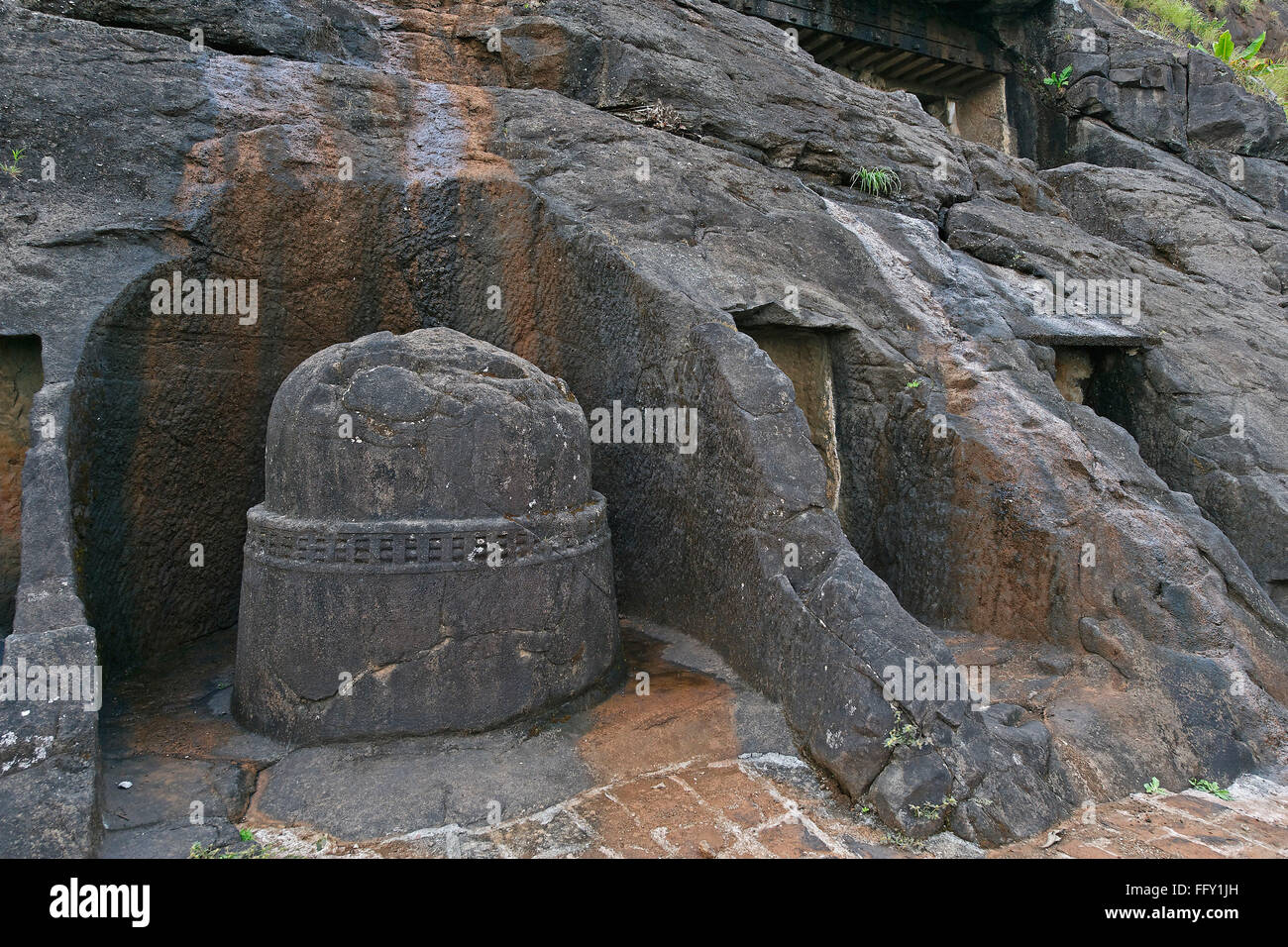 Buddhist stupa in Bedsa caves in 2nd century B.C. , Pune , Maharashtra , India Stock Photo