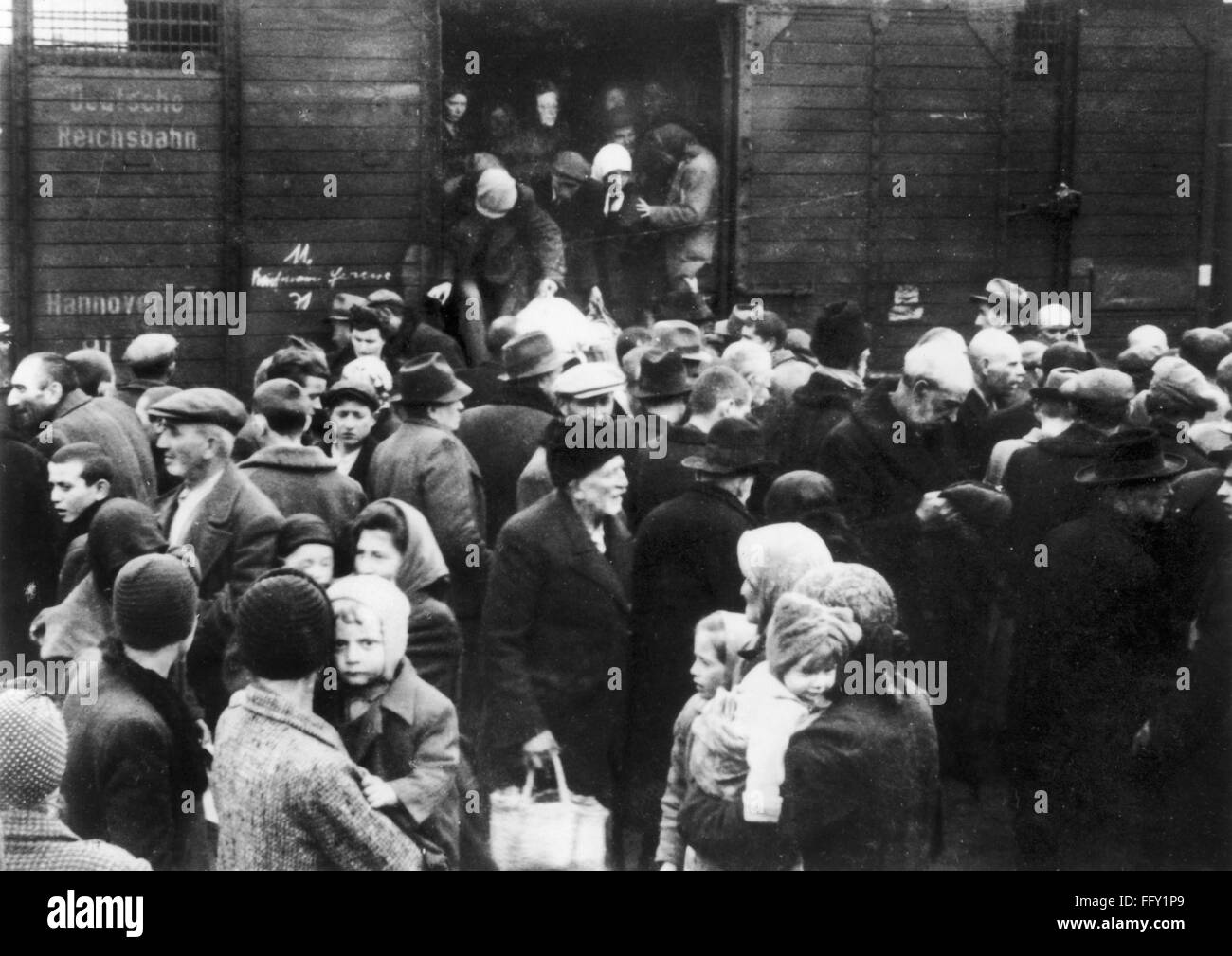 CONCENTRATION CAMP: ARRIVAL. /nThe arrival of victims at a concentration camp during World War II. Stock Photo