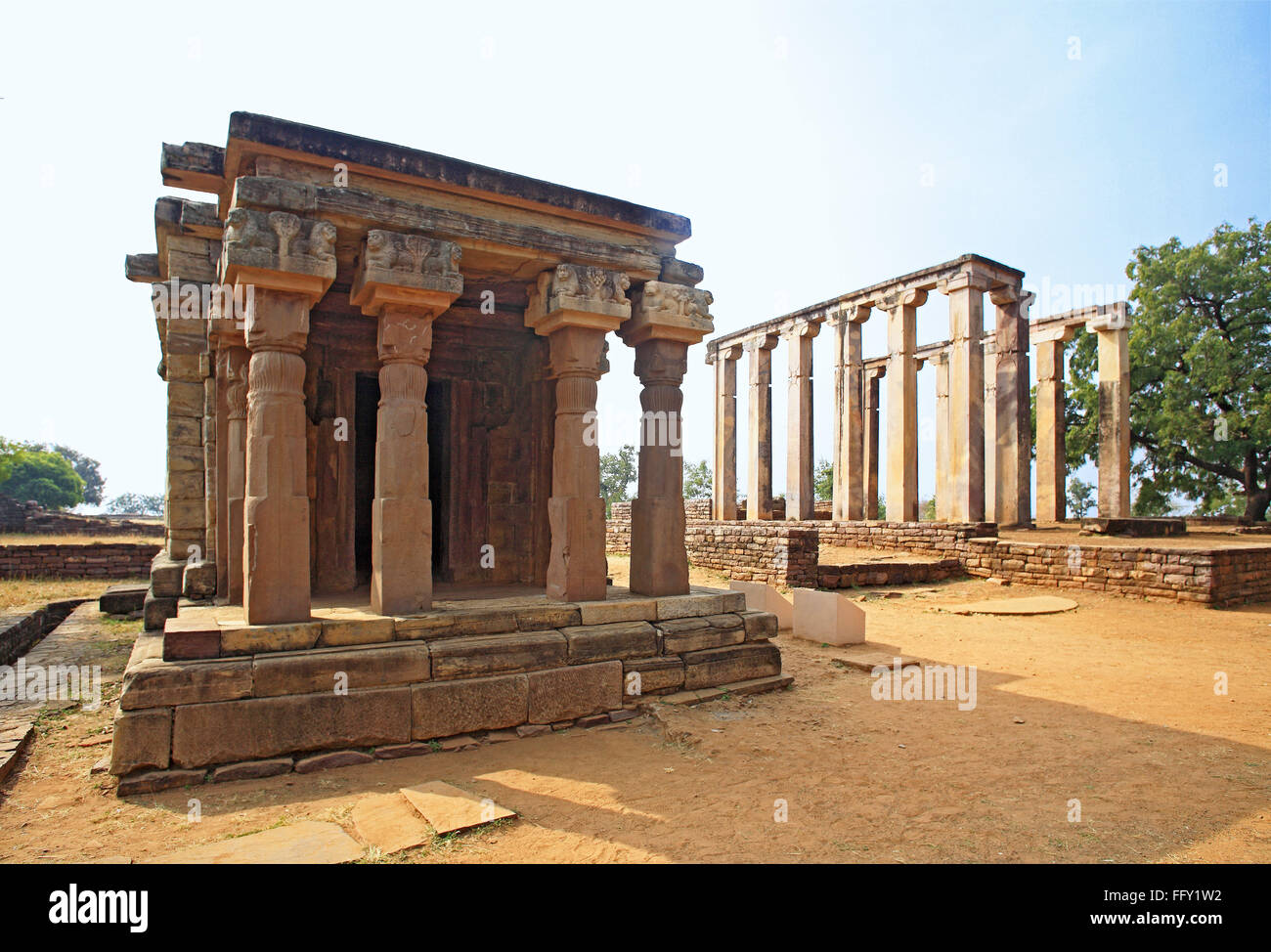 Temple no 40 Greek design south stupa 1 dated 7th century AD Chaitya prayer room assembly Sanchi Bhopal Madhya Pradesh india Stock Photo