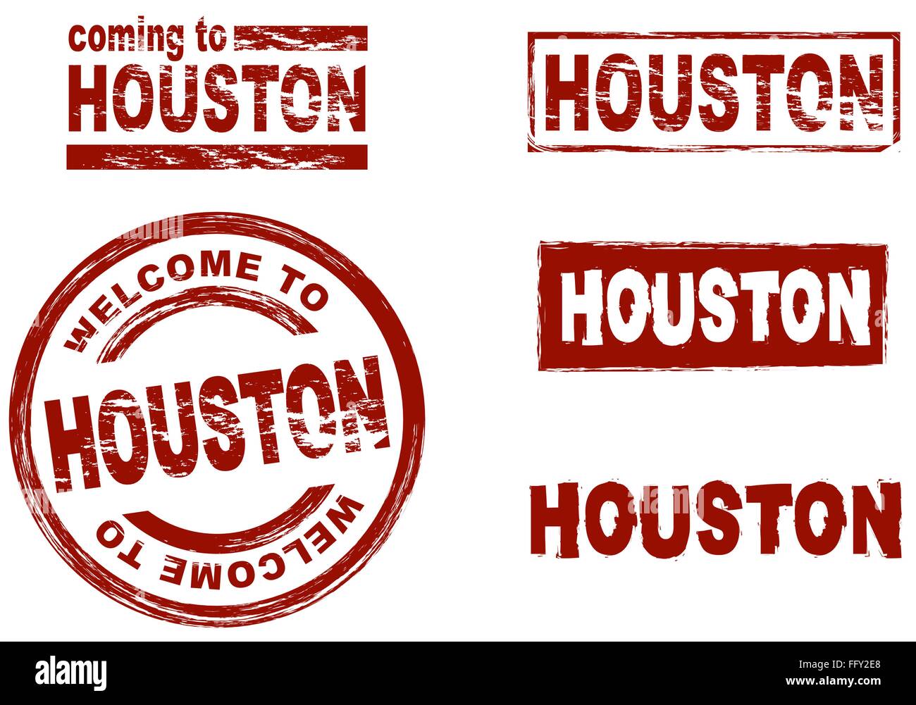 Set of stylized ink stamps showing the city of Houston Stock Vector