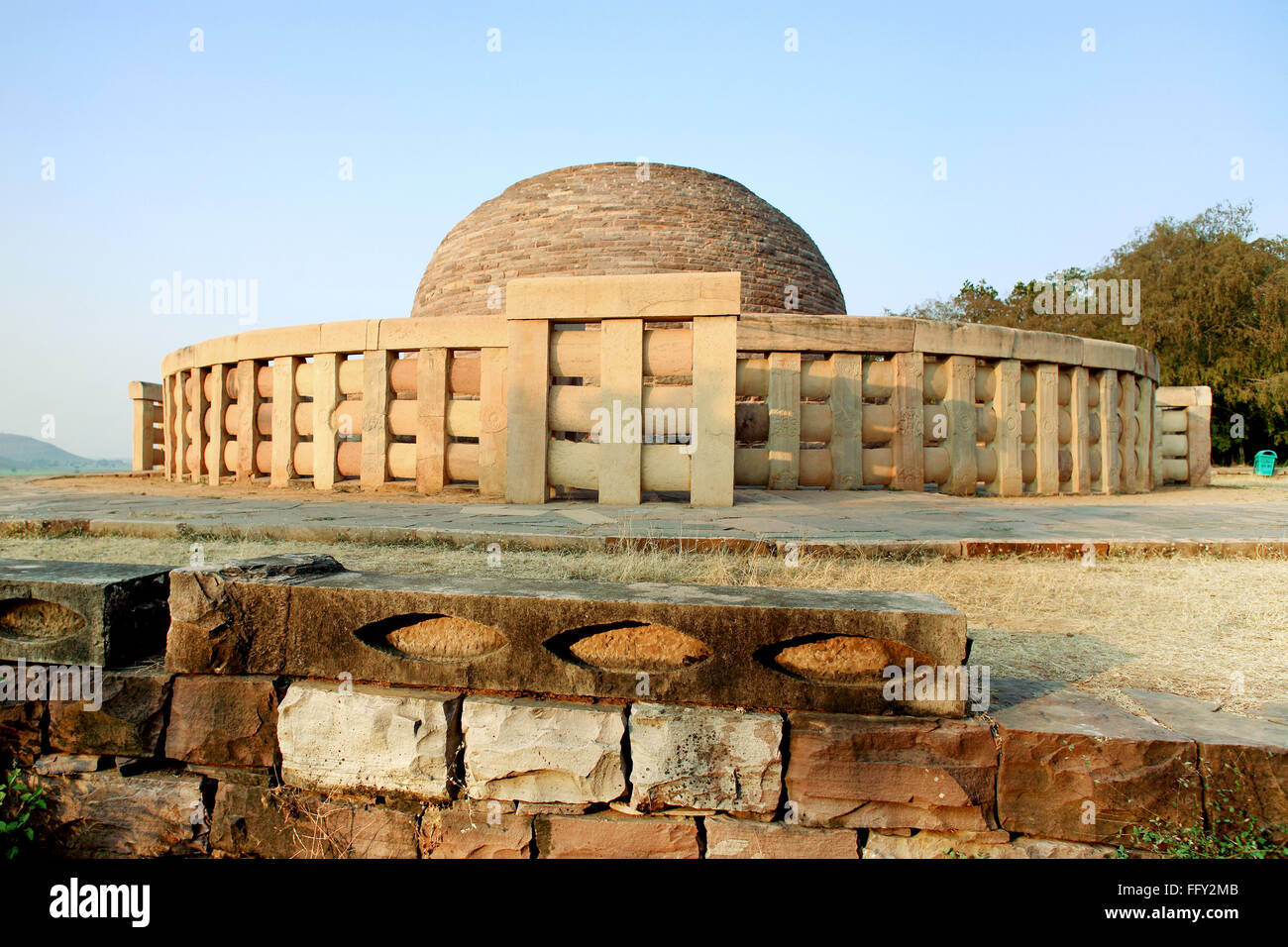 View of stupa 2 with carved medallions decorate surrounding walls
