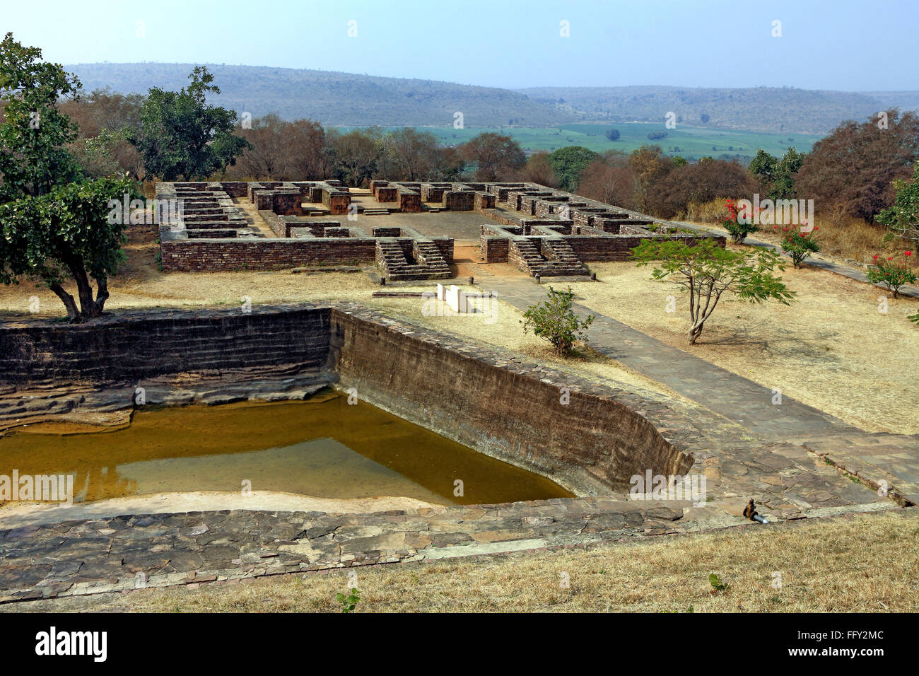 Monasteries 51 built by king Ashoka consisting of series of cell on all sides , Sanchi near Bhopal , Madhya Pradesh , India Stock Photo