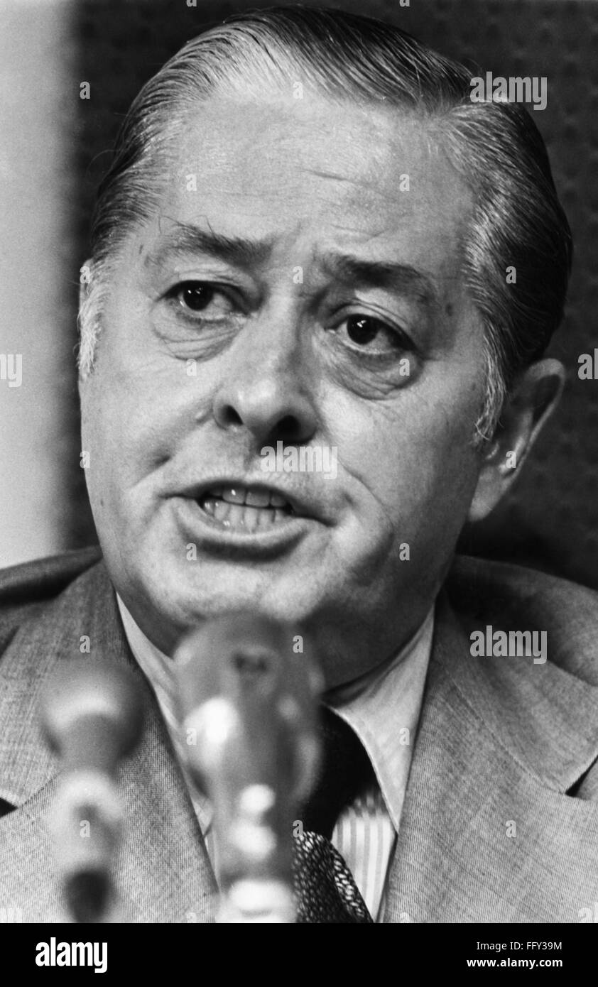 JOSEPH MONTOYA (1915-1978). /nAmerican politician. As U.S. Senator from New Mexico, questioning former White House aide John Dean during a hearing of the Senate Watergate Committee, 26 June 1973. Stock Photo