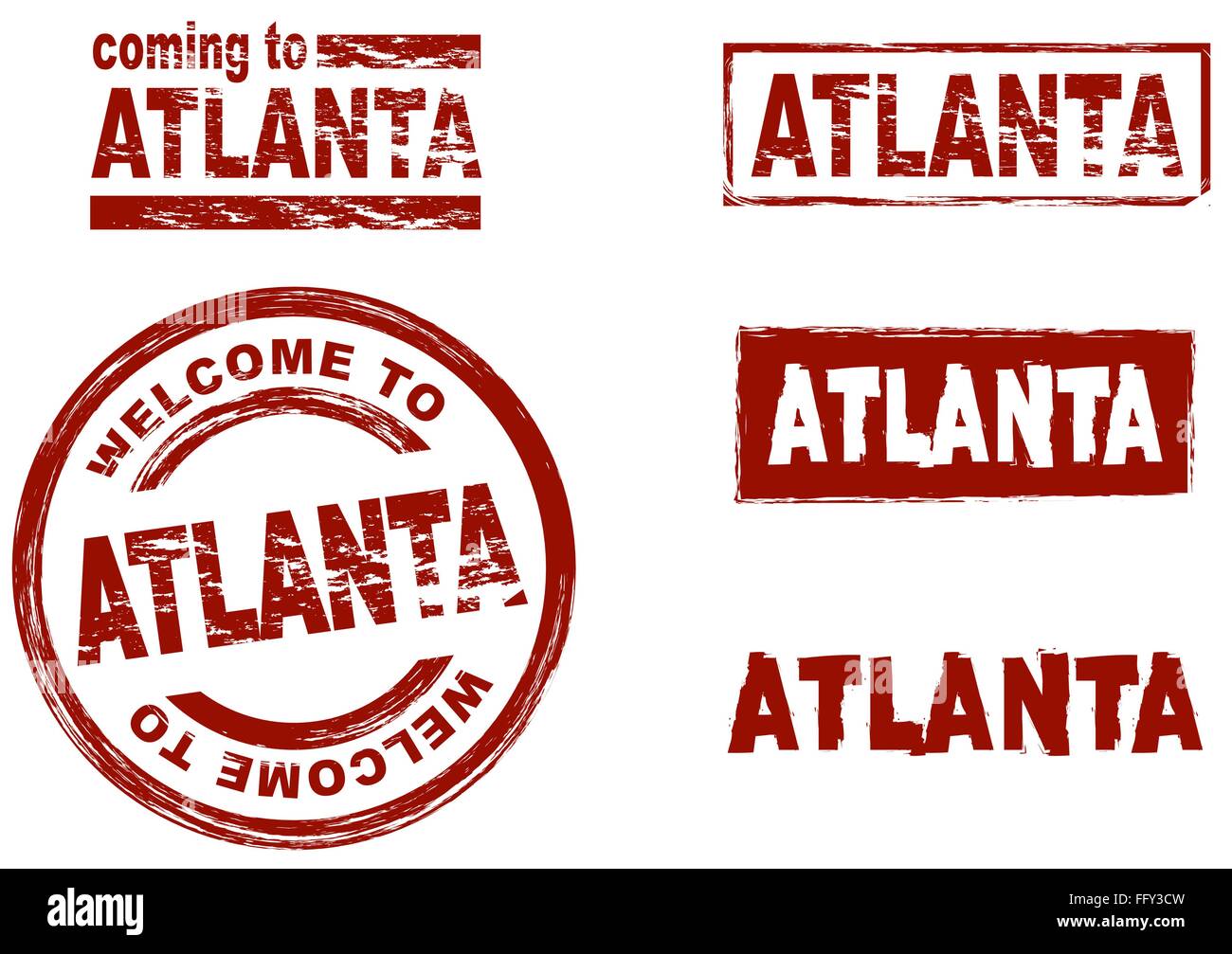 Set of stylized ink stamps showing the  city of Atlanta Stock Vector