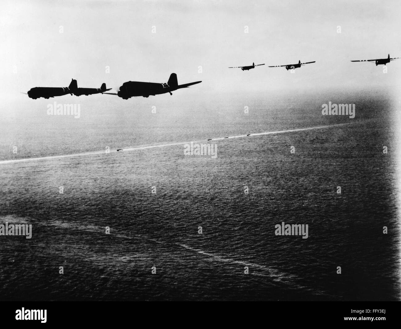 WORLD WAR II DDAY, 1944. /nC47 troop carrying planes pulling gliders