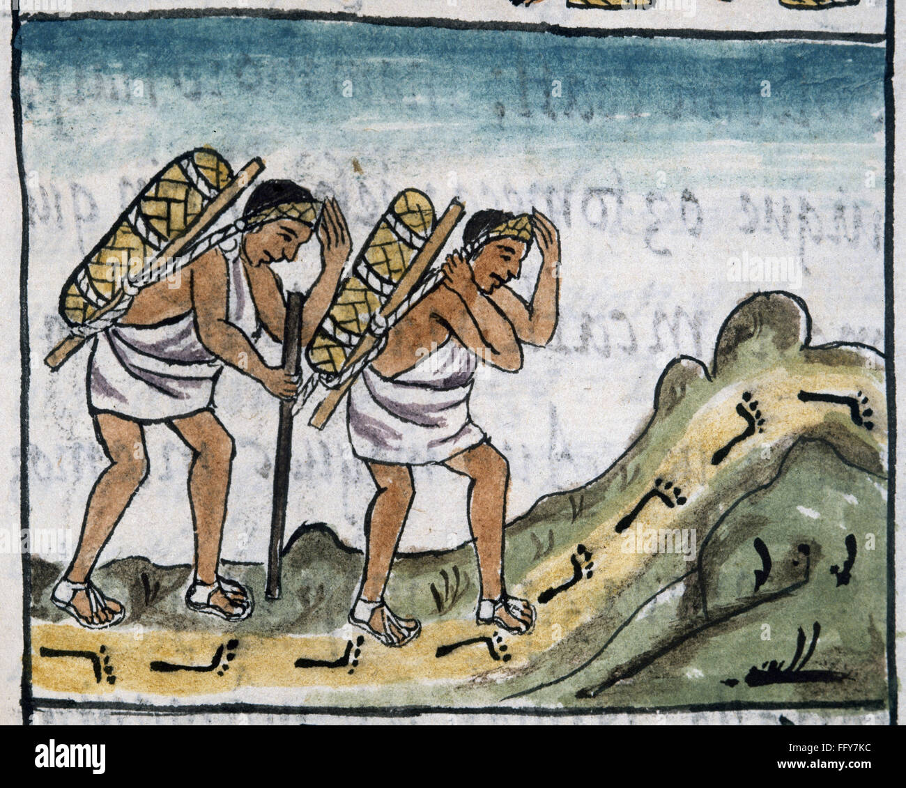 MEXICO: AZTEC MERCHANTS. /nTwo travelling Aztec merchants on the road ...