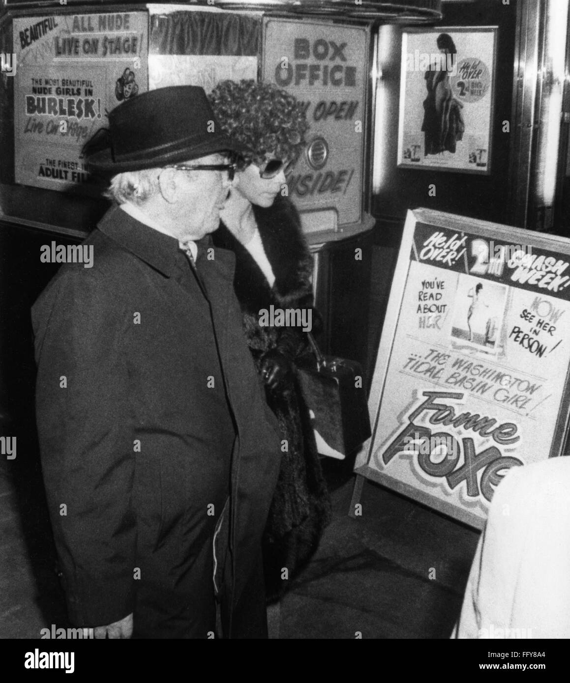 WILBUR MILLS (1909-1992). /nAmerican politician. The Arkansas congressman  photographed with Argentine stripper Fanne Foxe (nΘe Annabelle Battistella)  outside a burlesque theater in Boston, Massachusetts, where she was  starring in a production that