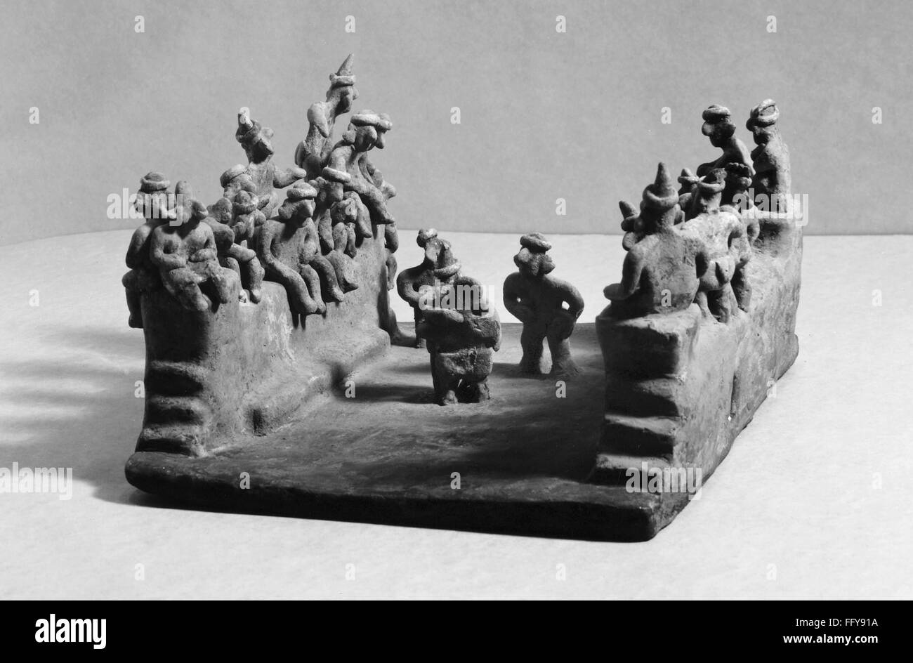 MEXICO NAYARIT BALL GAME. /nCeramic model of a ball game on a court