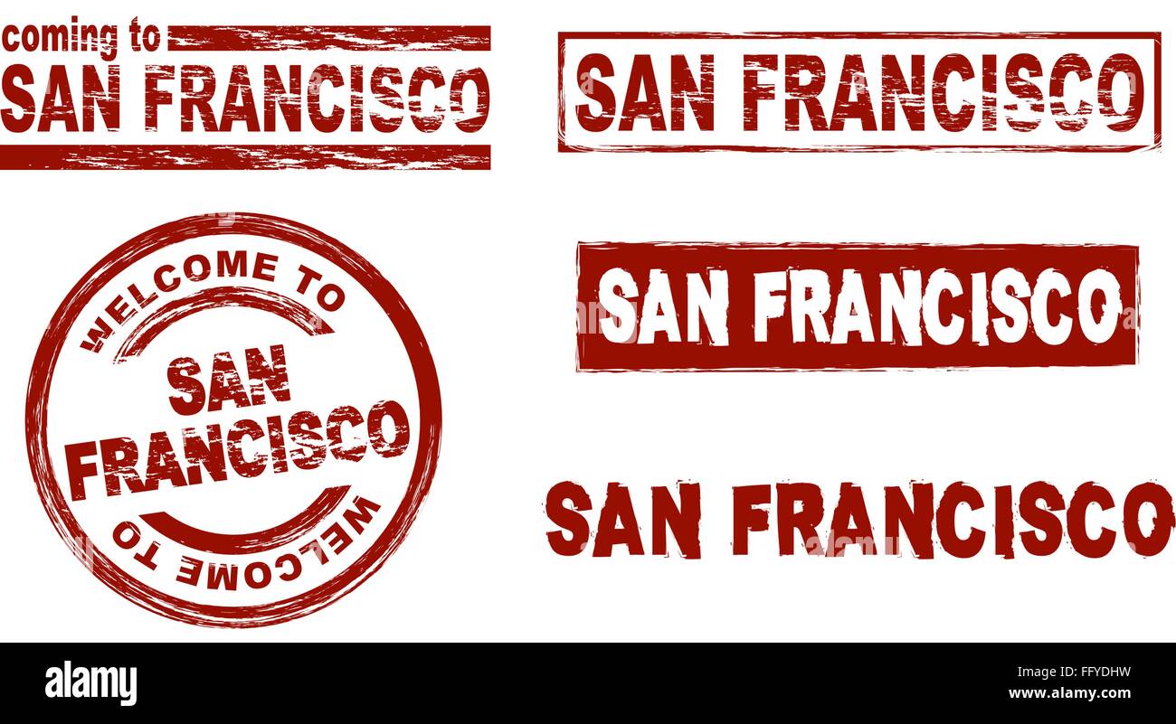 Set of stylized ink stamps showing the city of San Francisco Stock