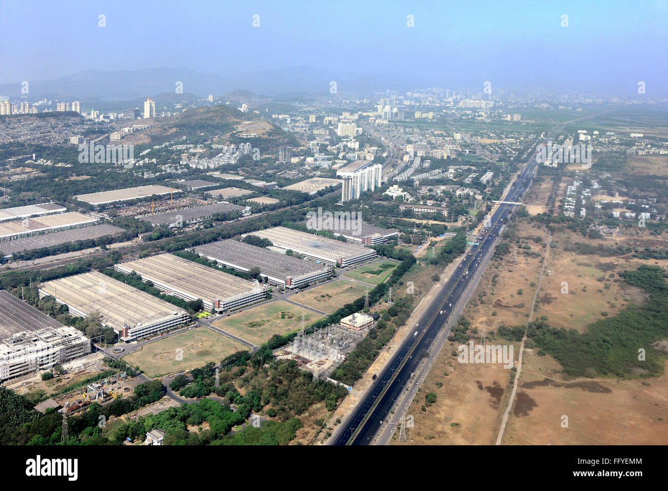 Aerial view of Godrej factory eastern express highway ; Vikhroli ; Bombay Mumbai ; Maharashtra