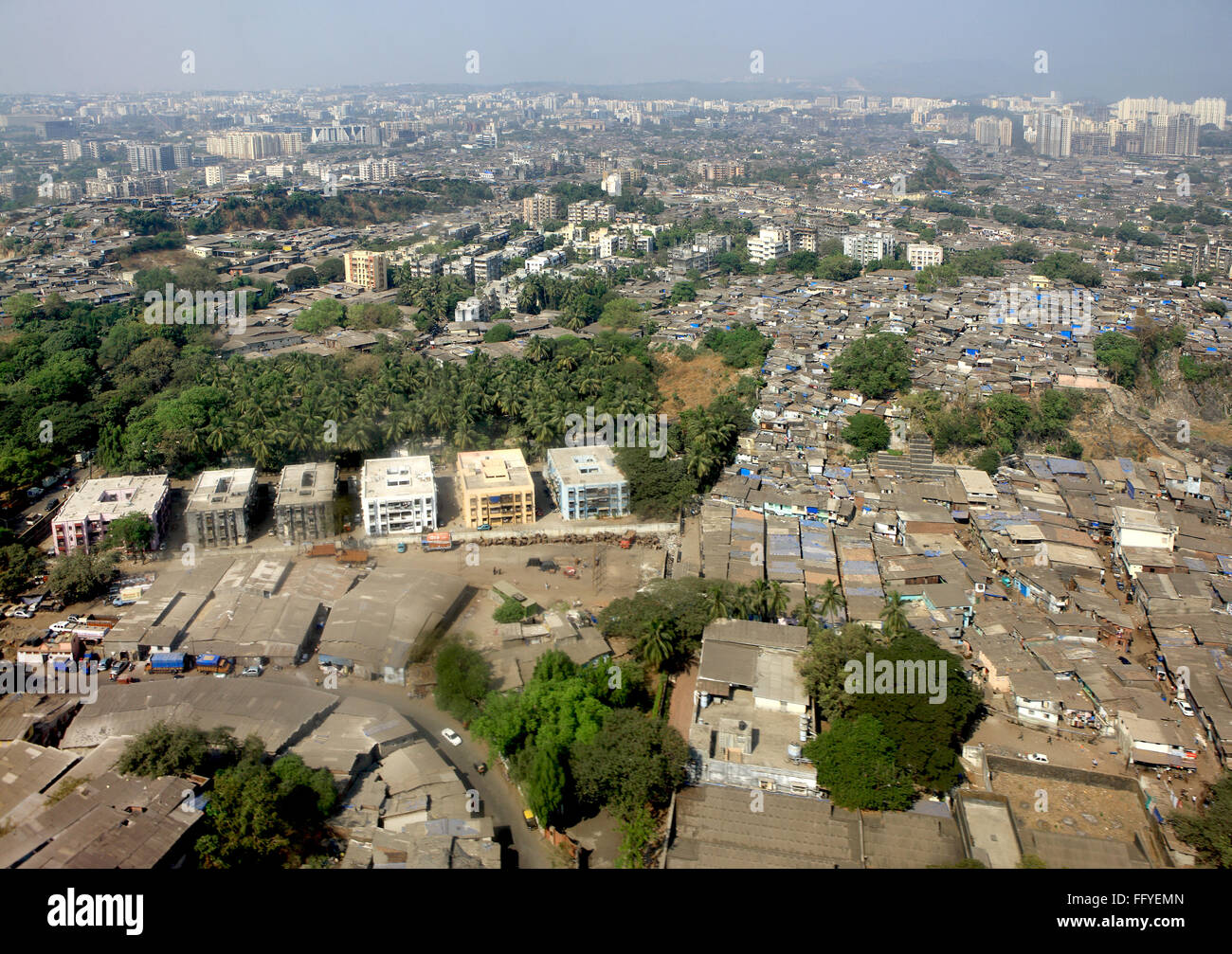 Aerial view of slums Bombay Mumbai Maharashtra India Stock Photo