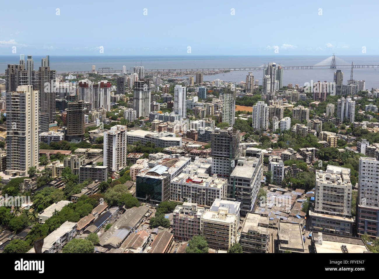 Aerial view of dadar with bandra worli rajiv gandhi sea link ; Bombay ...