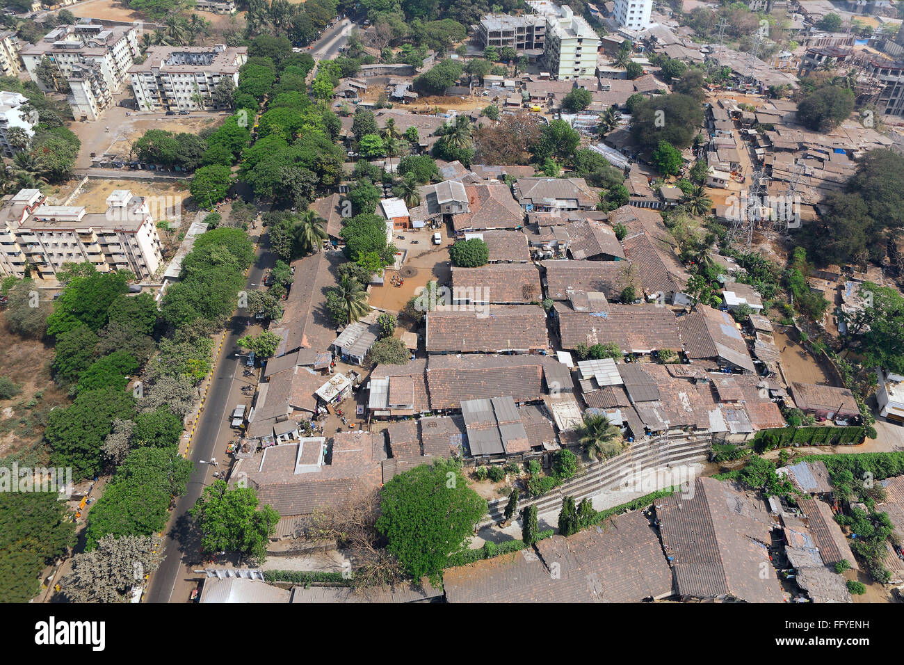 Aerial view of parel slum ; Bombay Mumbai ; Maharashtra ; India Stock