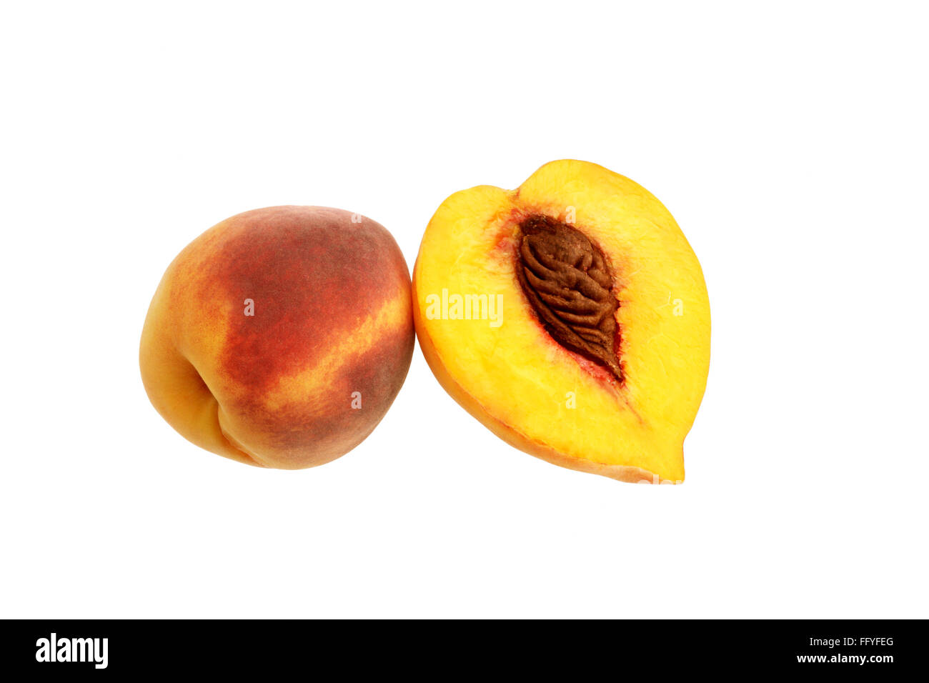 Pair of gold red peach prunus persica ; India Stock Photo