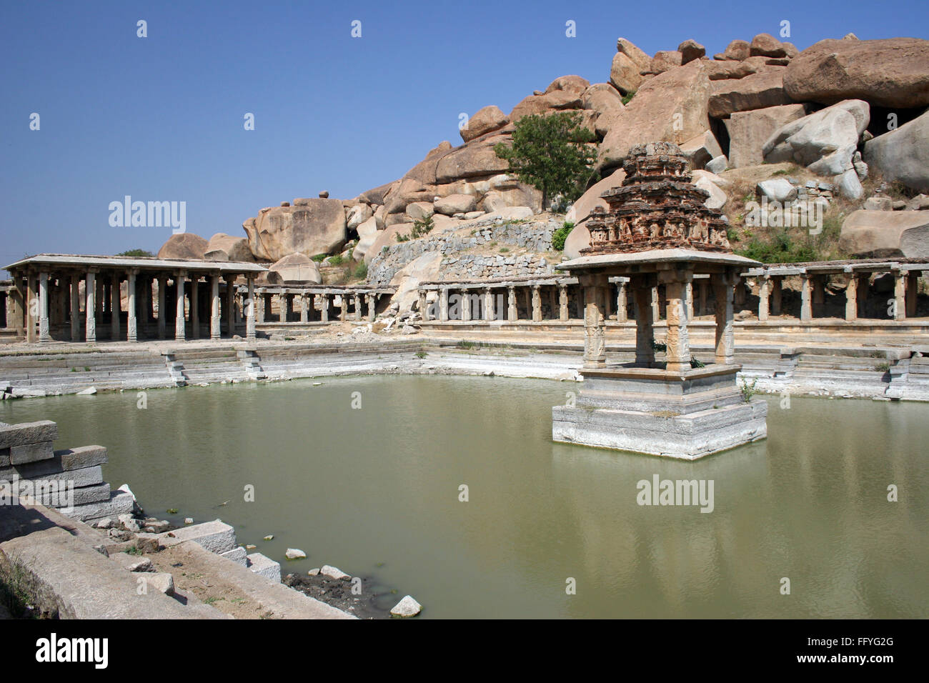Pushkarni near Bal Krishna temple , Hampi Vijayanagar ruins , Karnataka , India Stock Photo