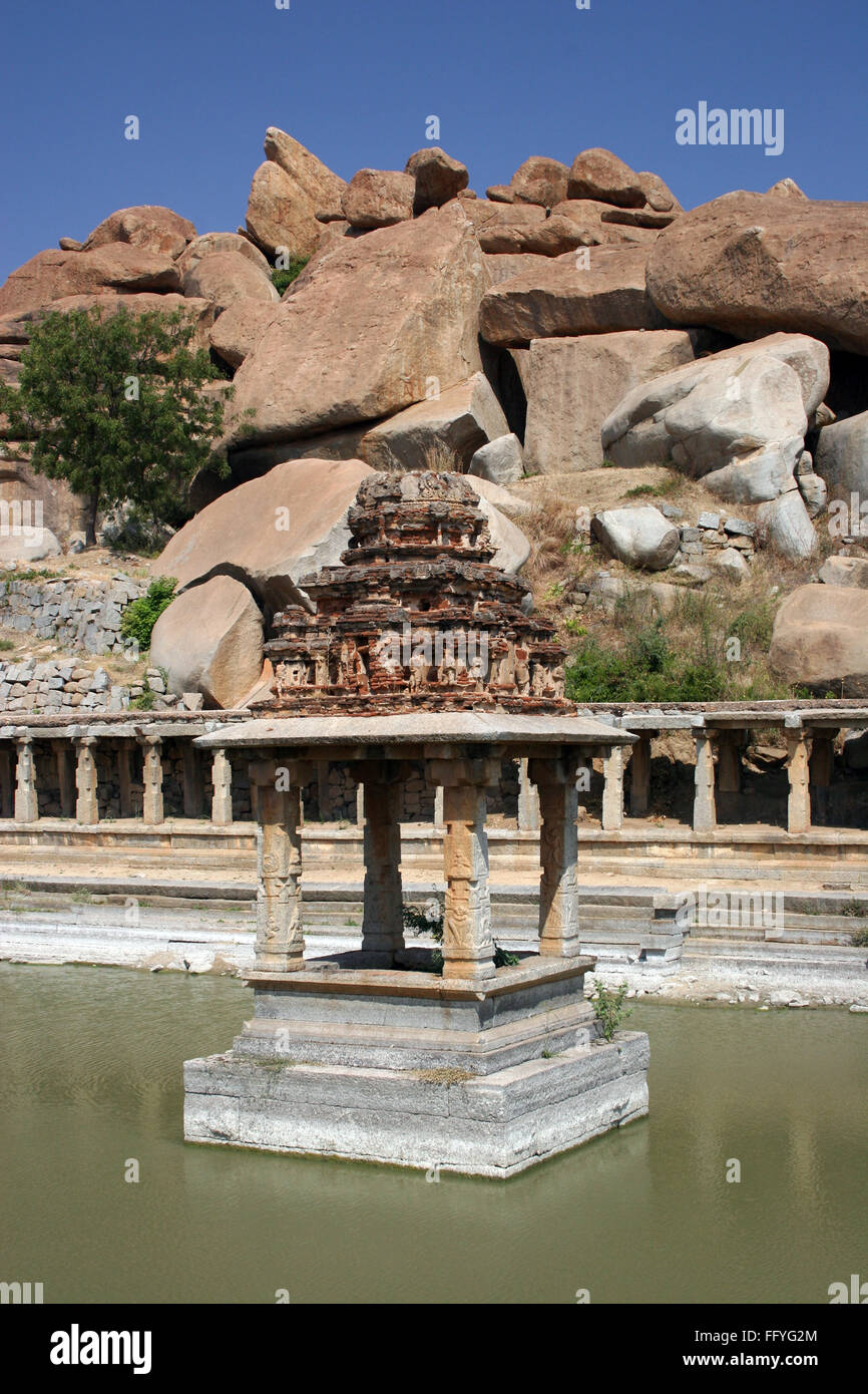 Pushkarni near Bal Krishna temple , Hampi Vijayanagar ruins , Karnataka , India Stock Photo