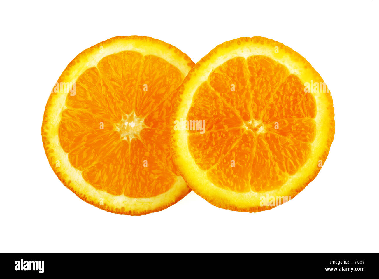 Two orange slice citrus reticulata clementin rutaceae ; India Stock Photo