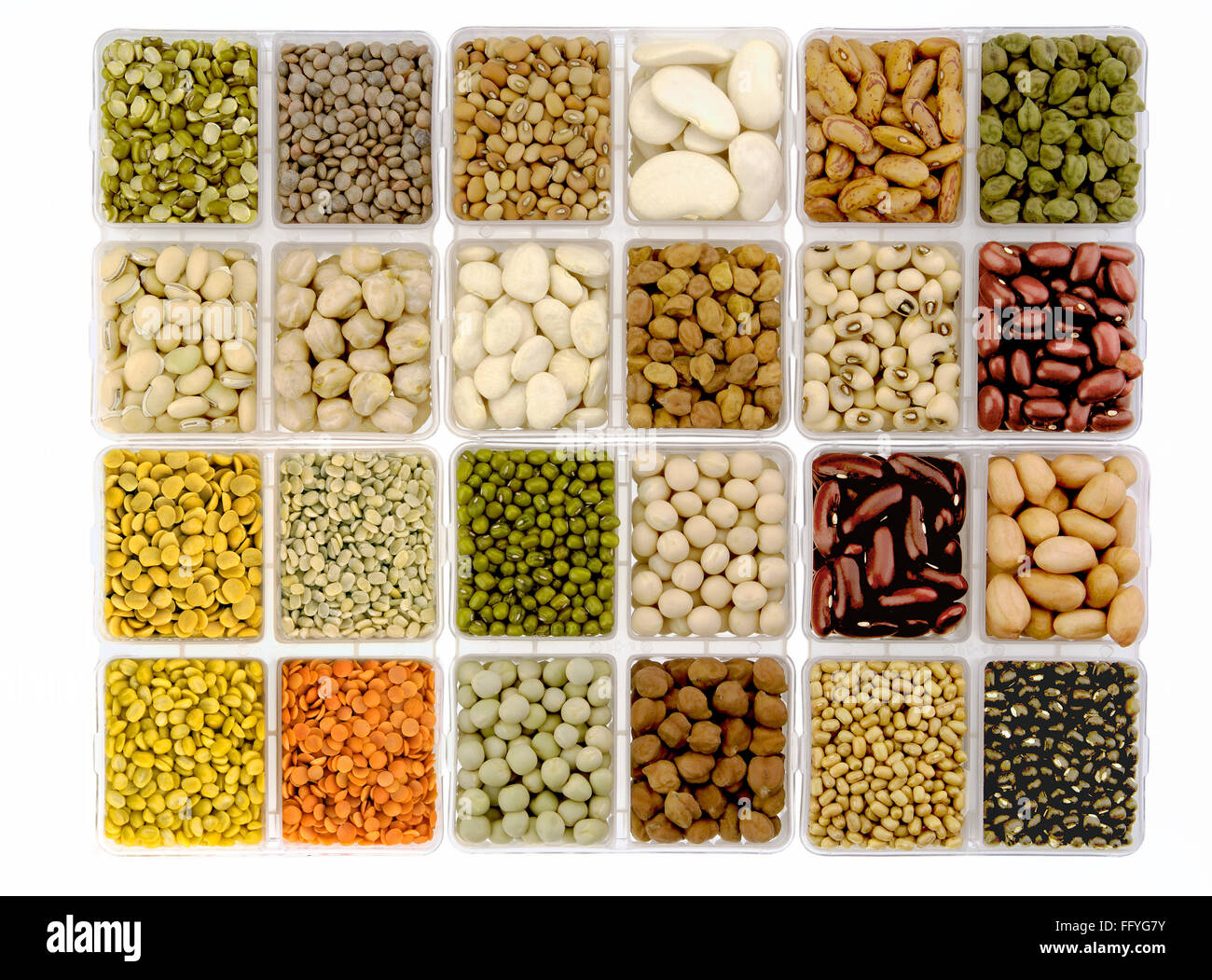 Lentils pulses and beans in square dish ; India Stock Photo